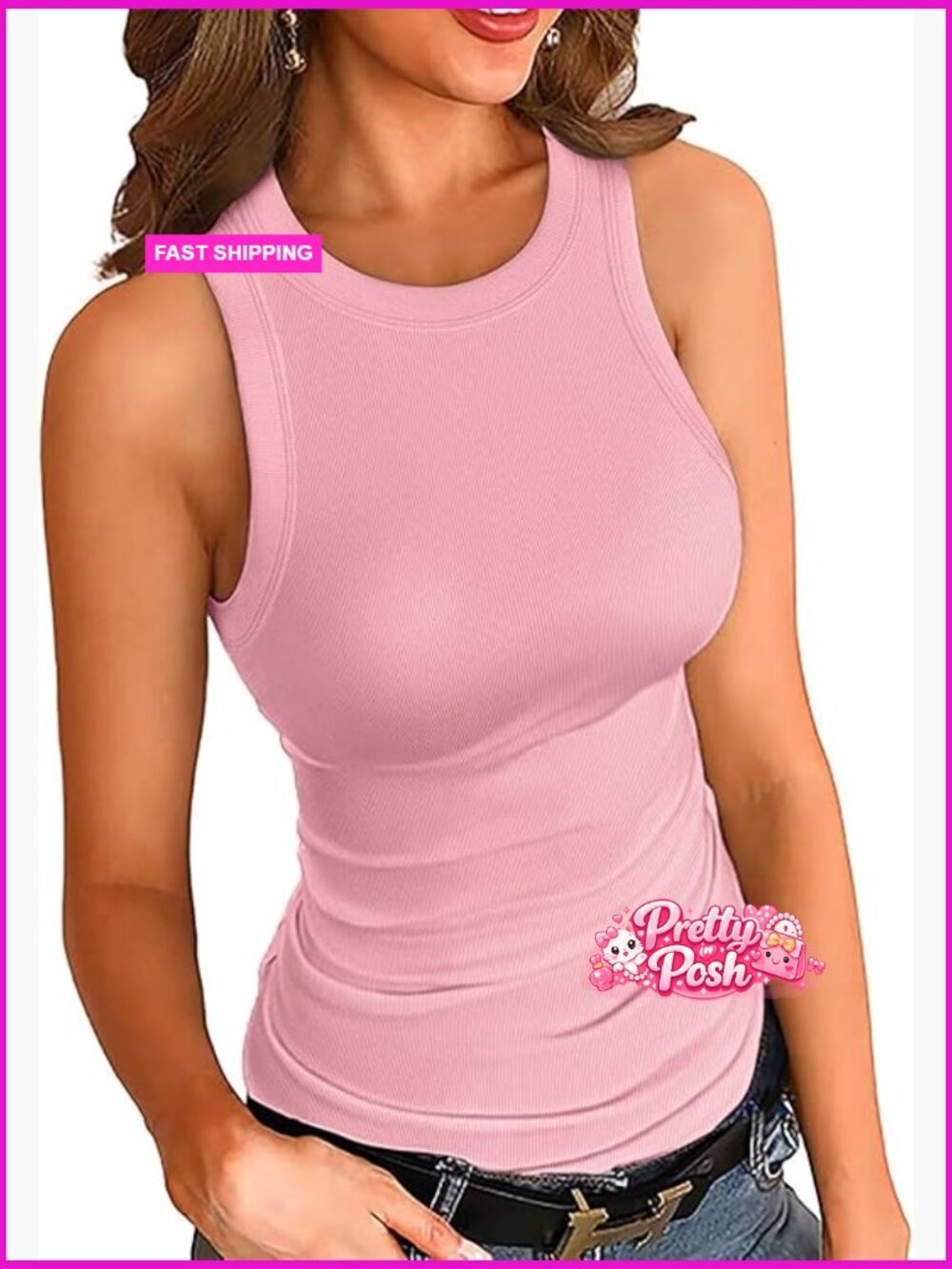 Polyester Spandex Ribbed Racerback Tank Top Slim Fit Cami